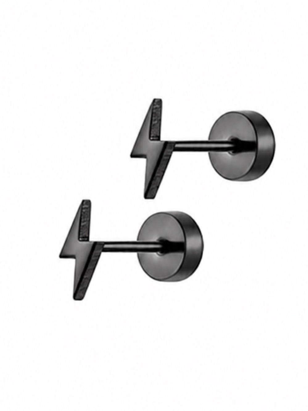Black Lightning Bolt Flat Back Stud Earrings 20G Stainless Steel